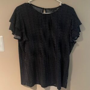 Navy blue blouse with ruffle sleeves